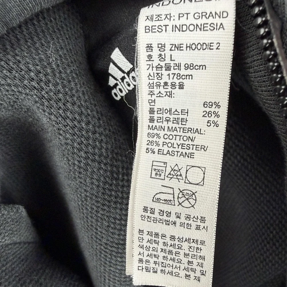 Adidas ZNE Hoodie 2 Mens Large Black Full Zip High Neck Athletic‎ Sweatshirt